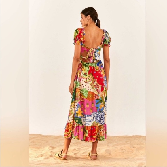 Farm Rio Women’s Sunny Mix Square Neck Midi Dress - Picture 3 of 5